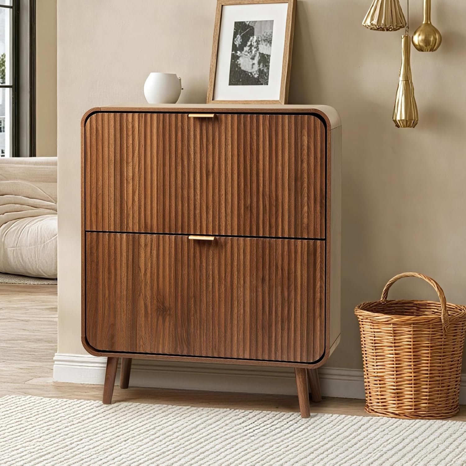 Shoe Rack Cabinet Narrow Entryway - Mobiletto porta scarpe scanalato da 31,5
