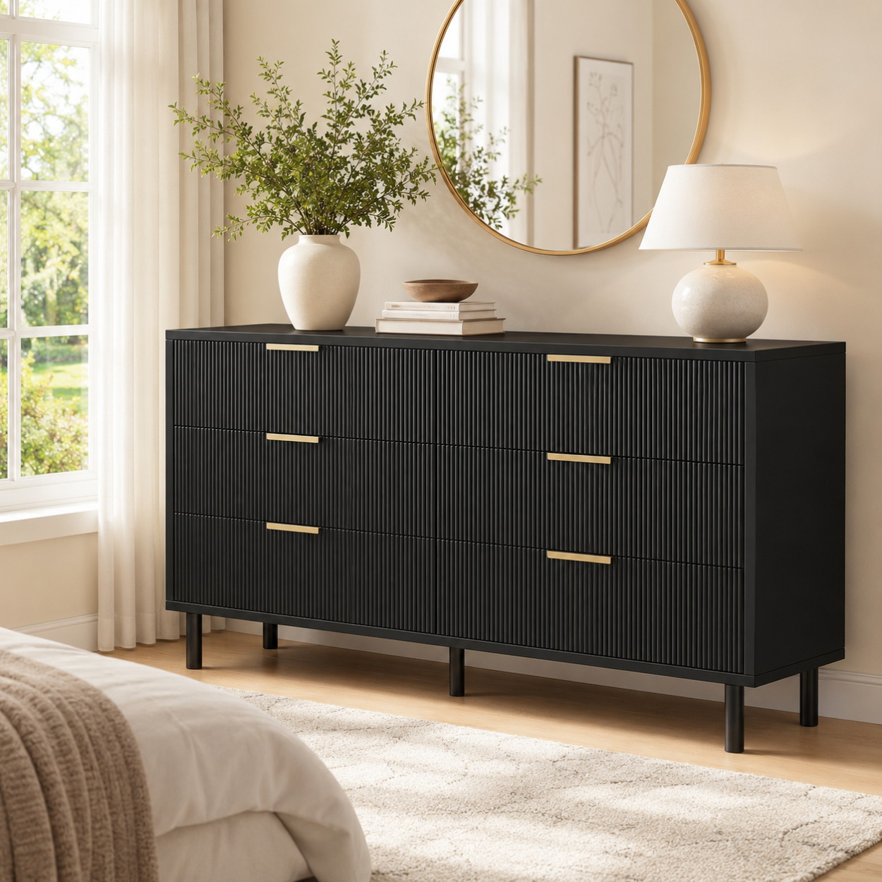 Bedroom Furniture - Cassettiera a 6 cassetti scanalati con