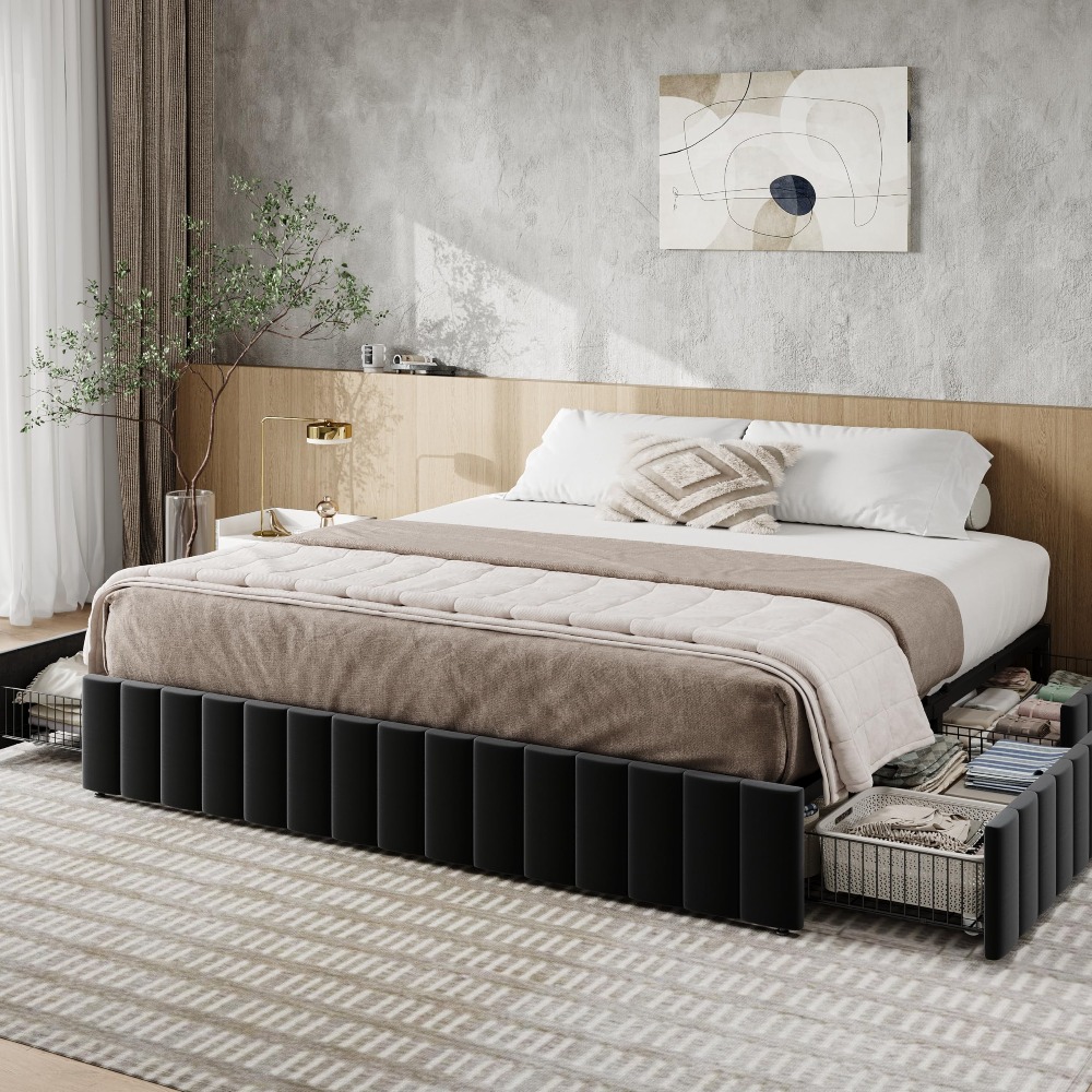 King Size Bed Frame With Storage Drawers - Letto matrimoniale con struttura a piattaforma