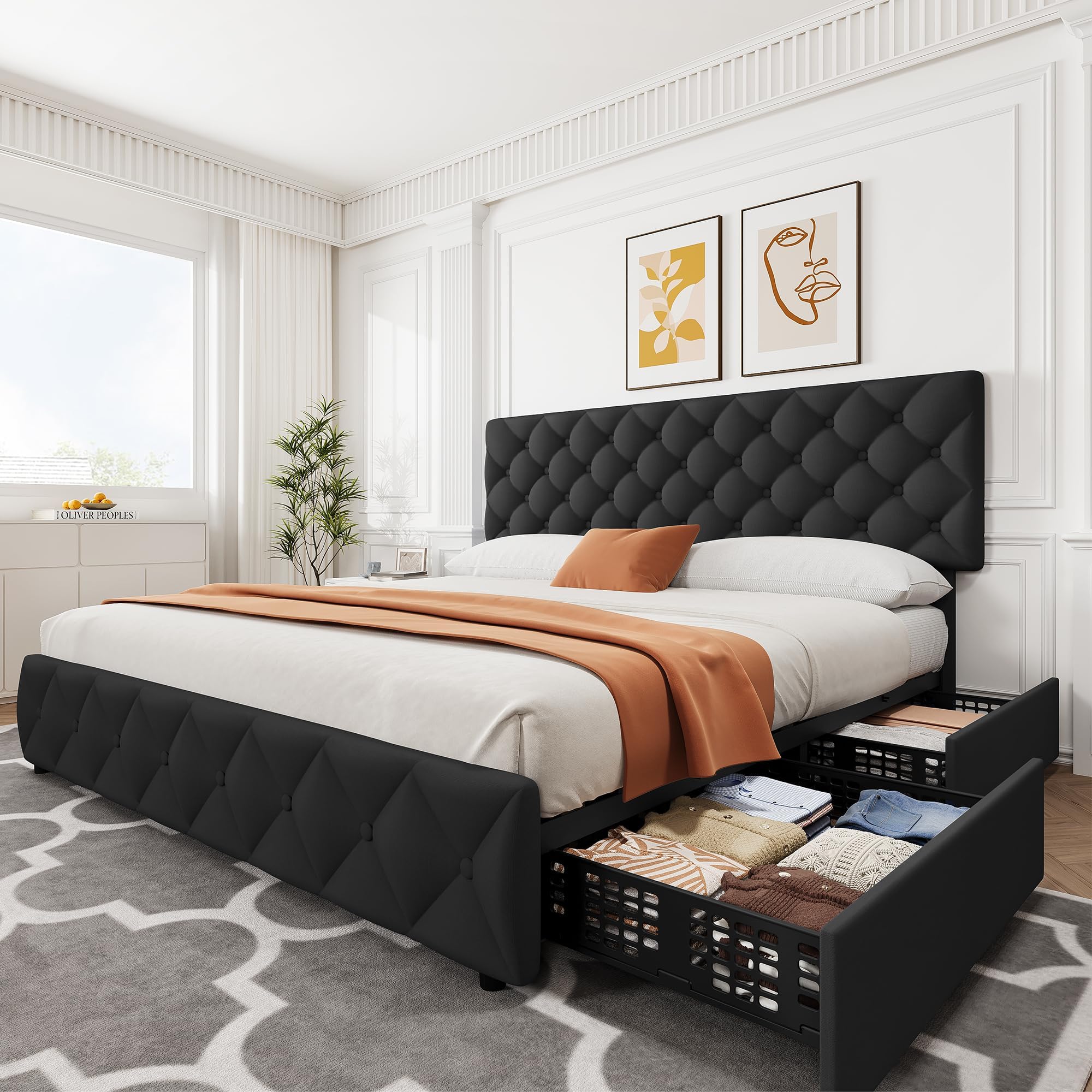 King Size Bed Frame With Storage Drawers - Struttura per letto matrimoniale con 4
