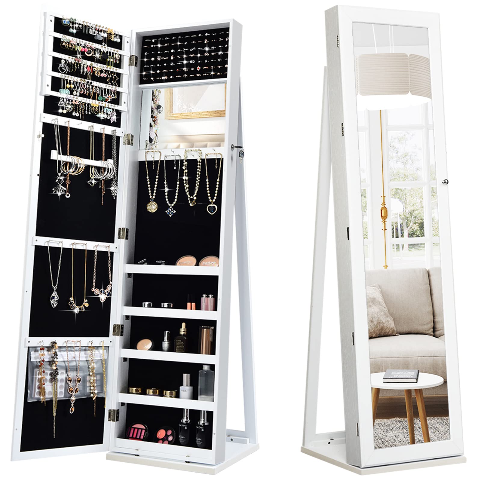 Full Length Mirror Jewelry Armoire - Armadio portagioielli da terra con specchio