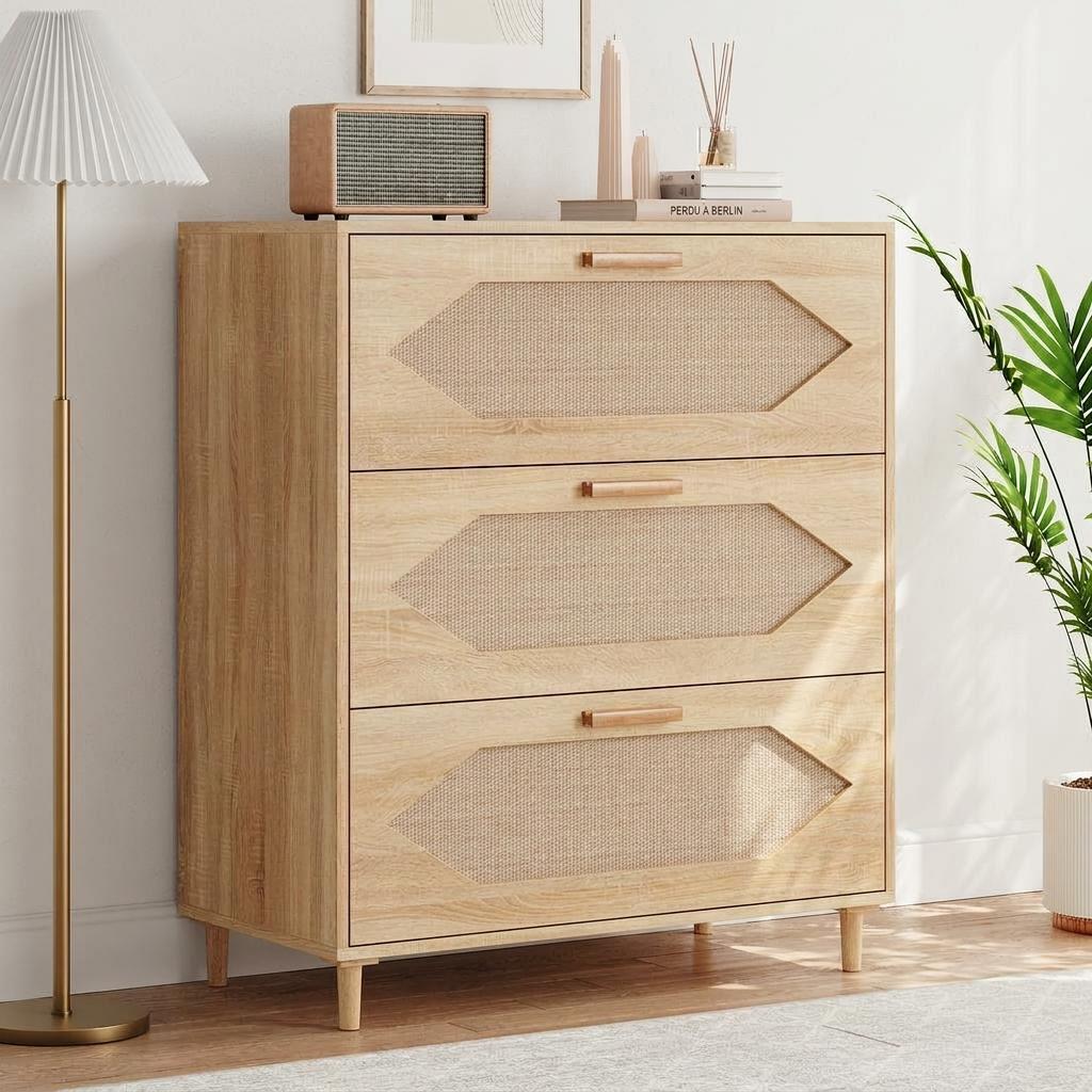 Bedroom Furniture - Comò in Rattan con 3 Cassetti,