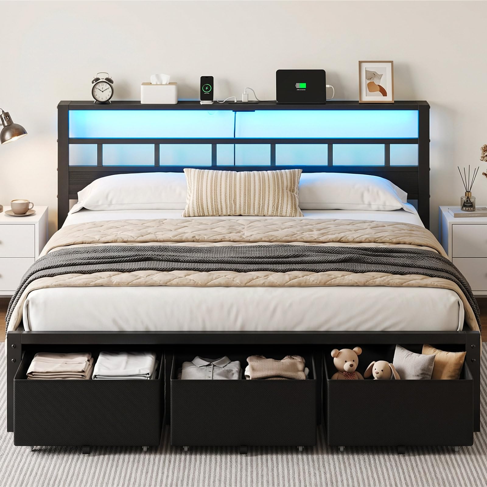 King Size Bed Frame With Storage Drawers - Struttura per letto matrimoniale con 3