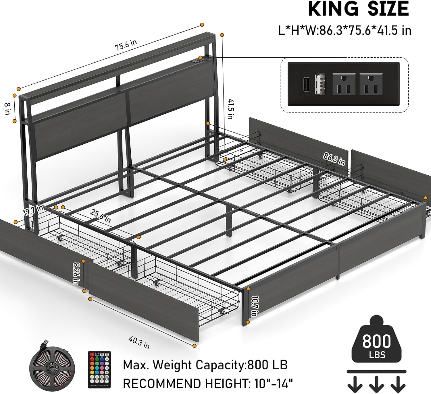 Letto matrimoniale con testier - King Size Bed Frame With Storage Drawers recensione e prezzo