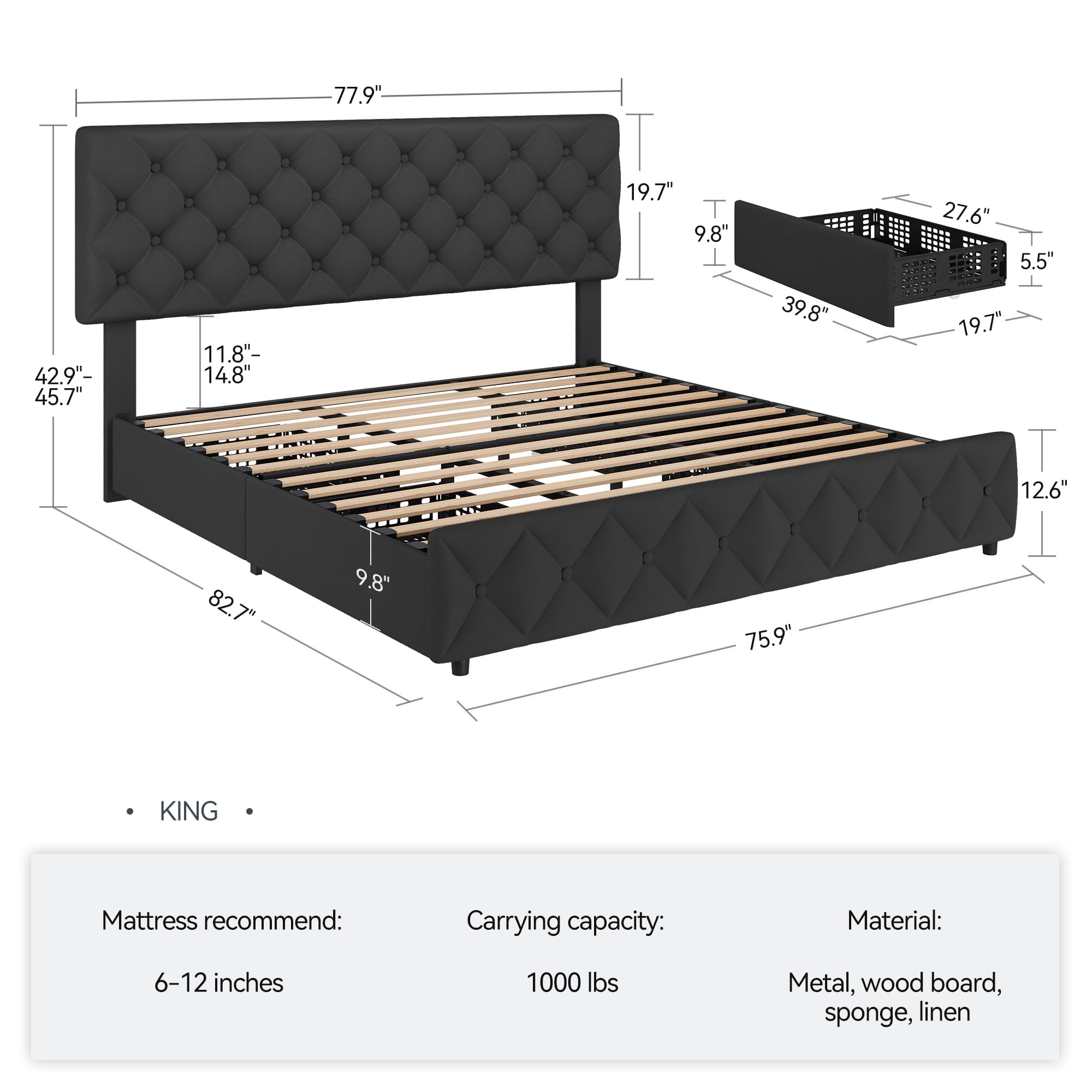 Struttura per letto matrimonia - King Size Bed Frame With Storage Drawers recensione e prezzo