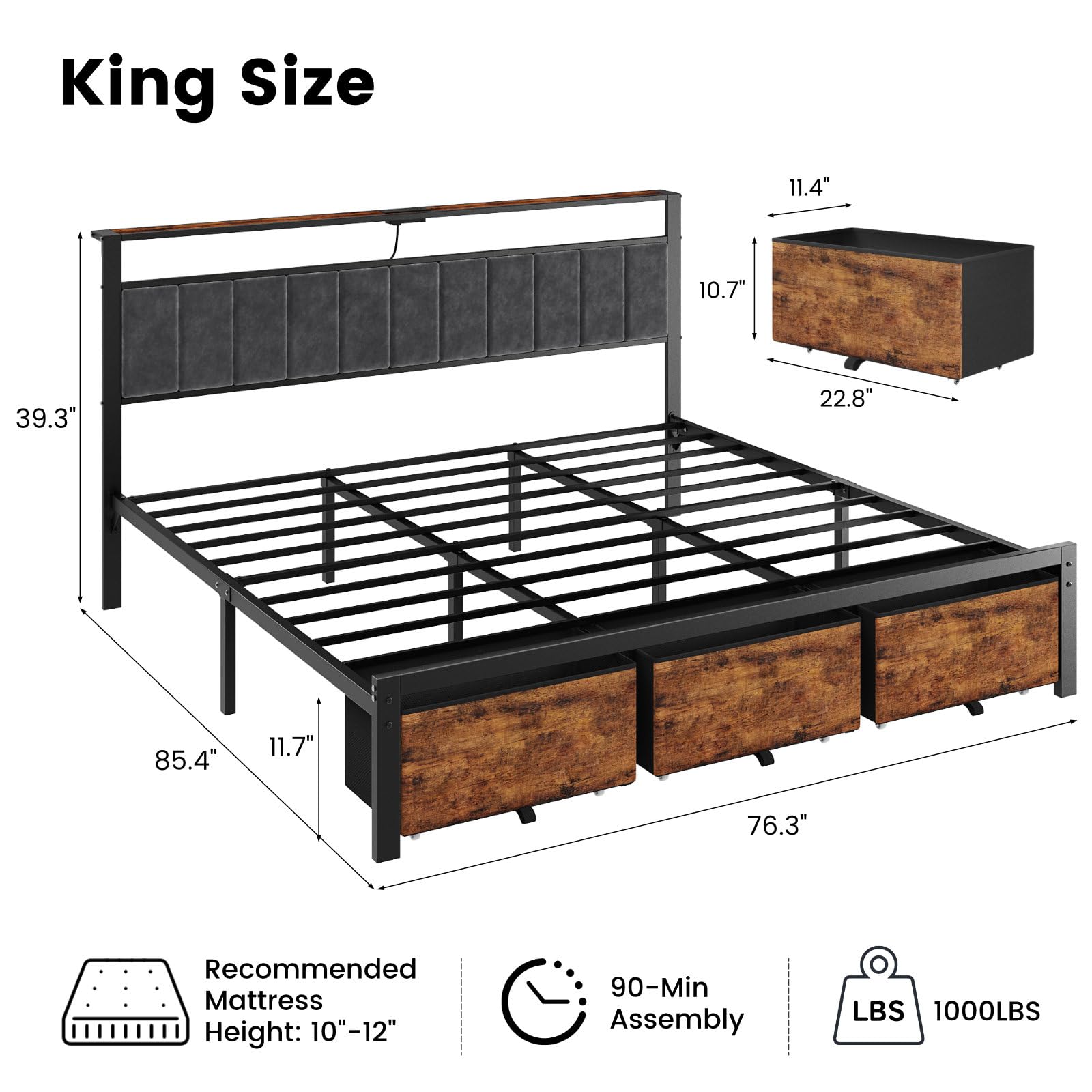Struttura per letto matrimonia - King Size Bed Frame With Storage Drawers recensione e prezzo