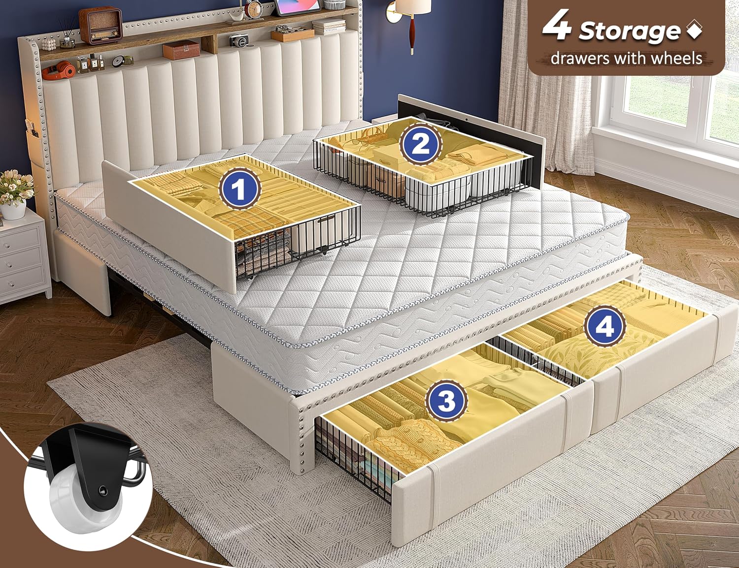 Letto matrimoniale con 4 casse - King Size Bed Frame With Storage Drawers recensione e prezzo